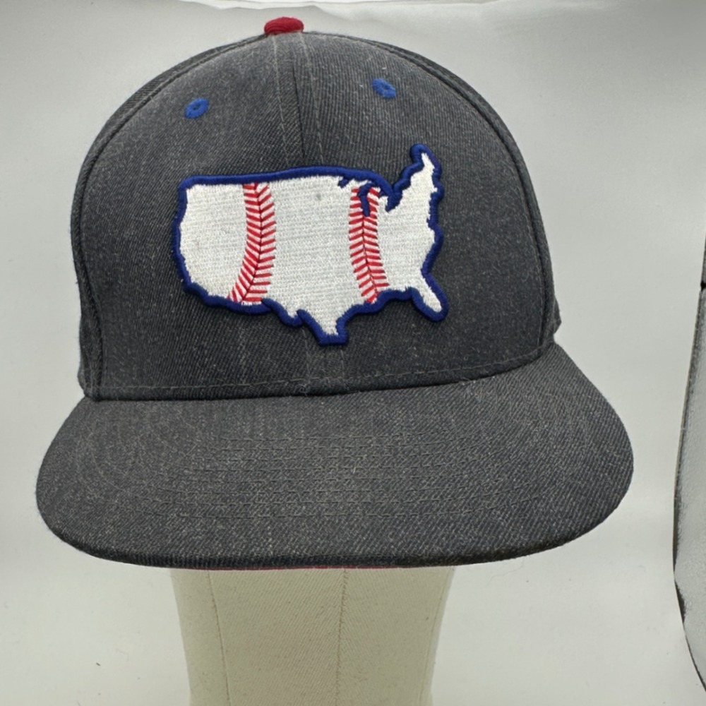 Baseballism Snapback Hat USA Baseball Flag Patch Gray‎ Red Adjustable Cap